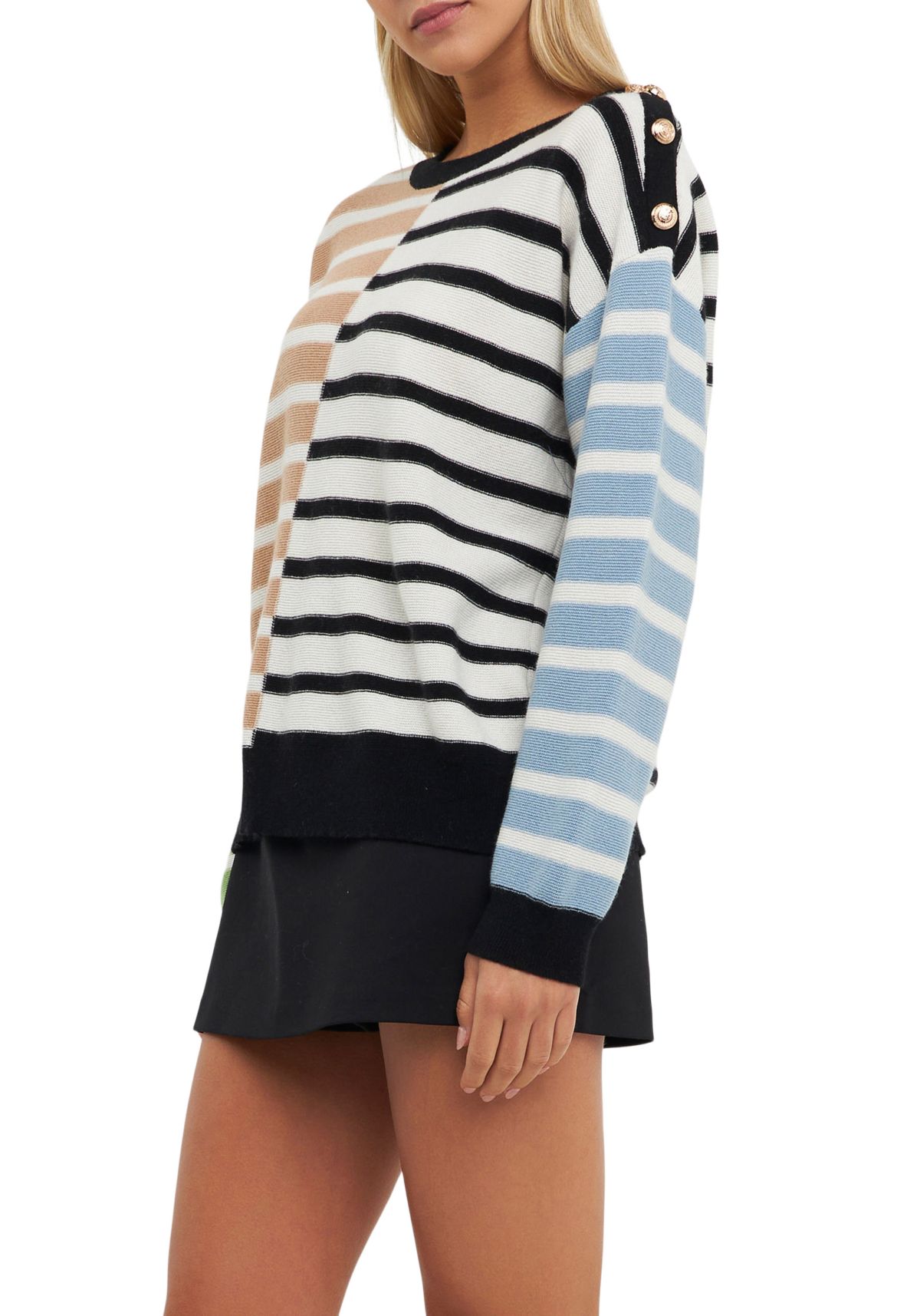 Striped Combo Sweater with Buttons