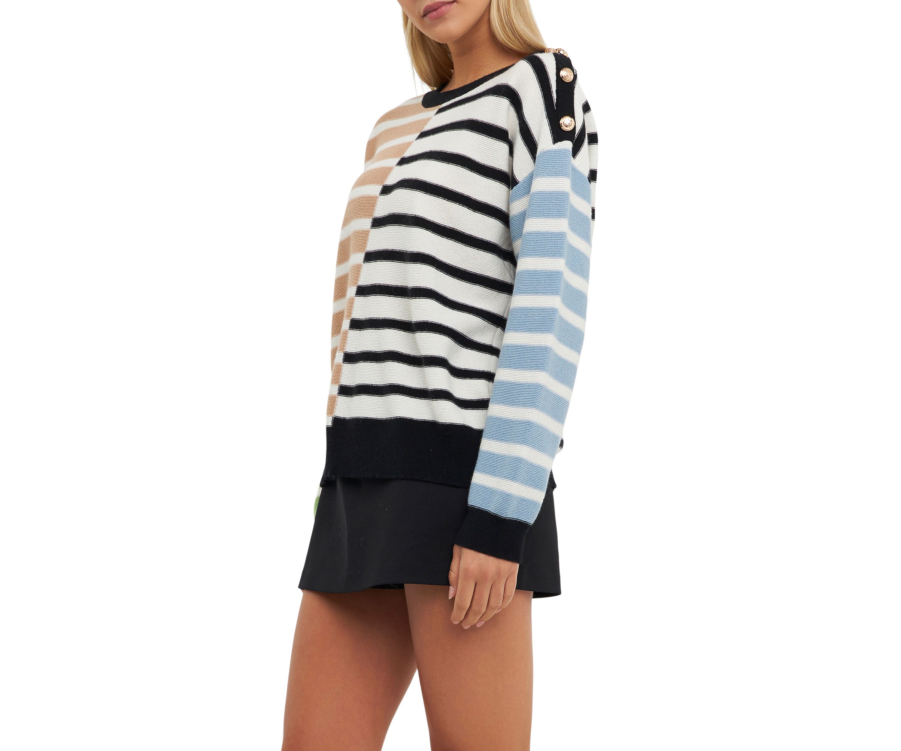 Striped Combo Sweater with Buttons