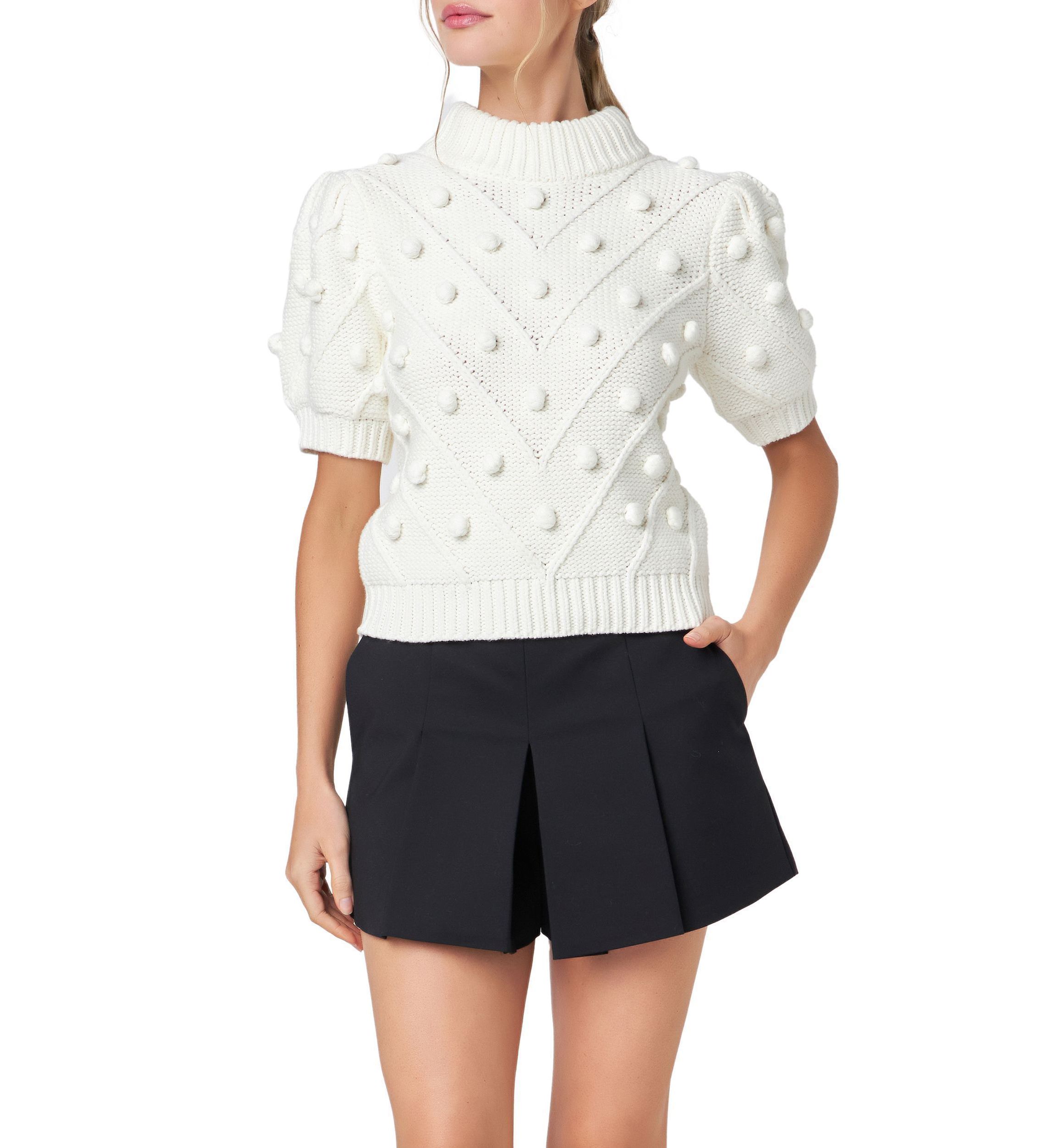 Pom Pom Puff Sleeve Sweater
