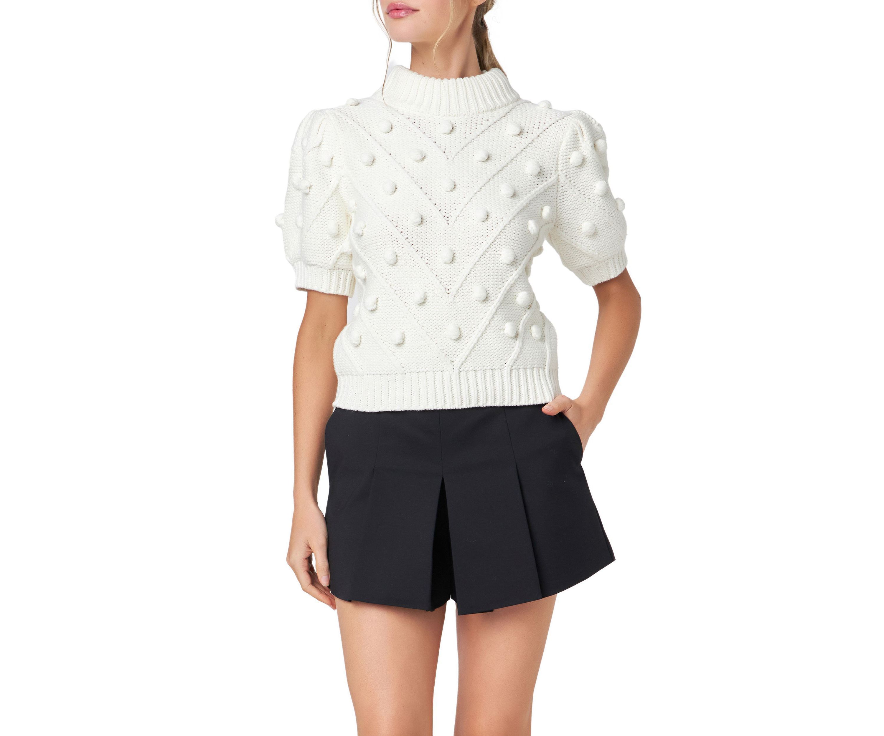 Pom Pom Puff Sleeve Sweater
