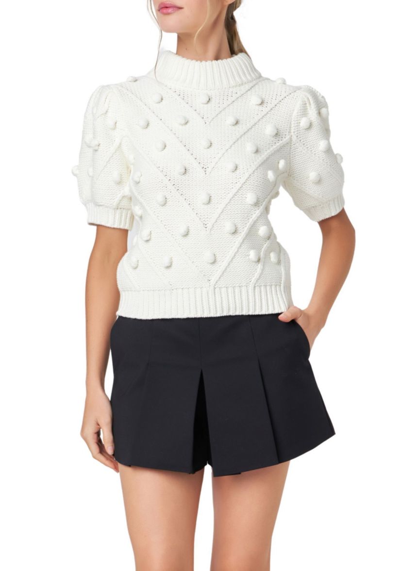 Pom Pom Puff Sleeve Sweater