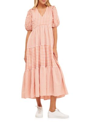 ENGLISH FACTORY Women's Gingham Check Combination Midi Dress, Small