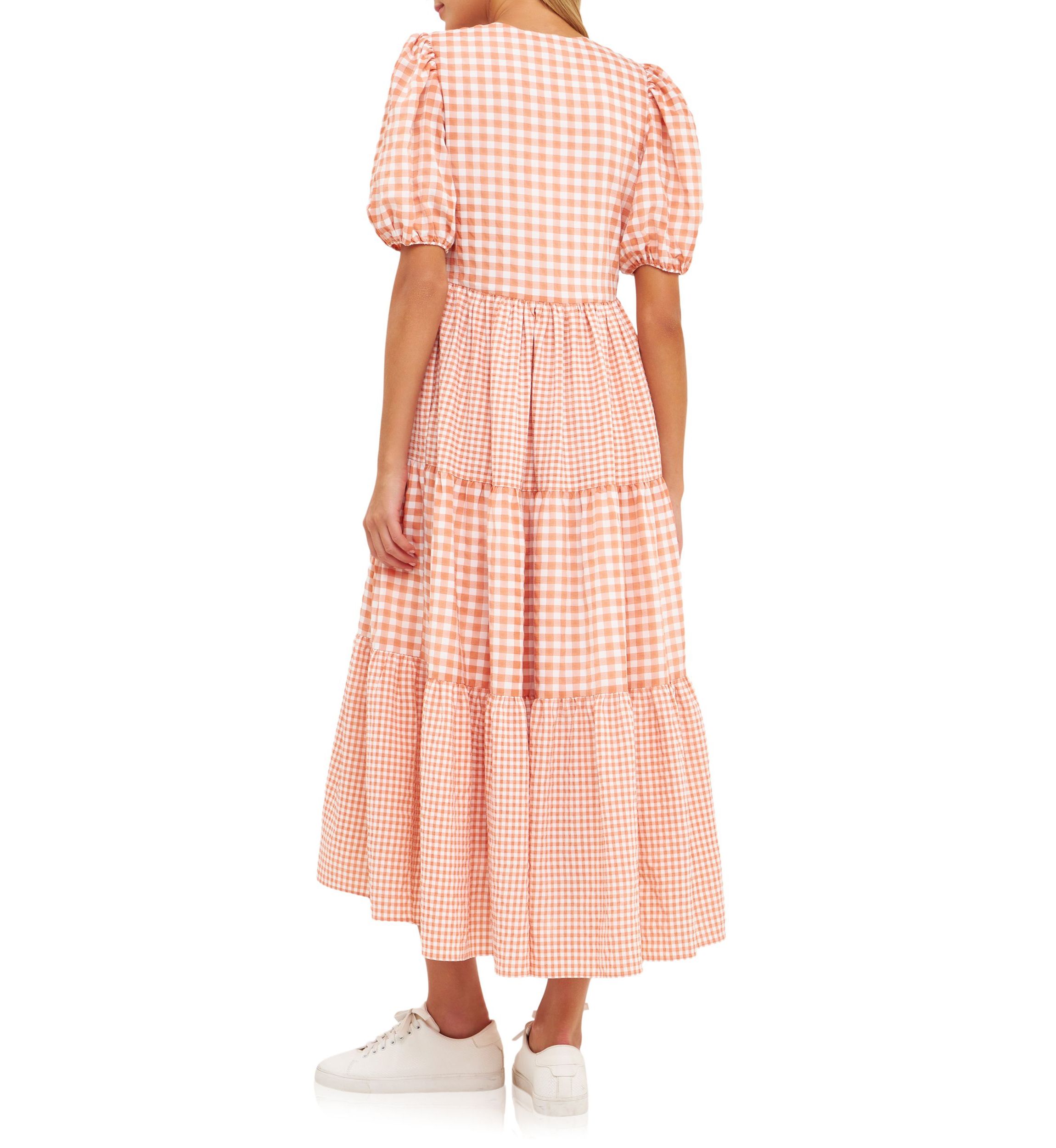 Gingham Check Combination Midi Dress