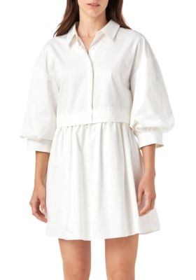 ENGLISH FACTORY Women's Puff Sleeve Shirt Dress, White, Small