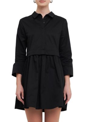 ENGLISH FACTORY Women's Shirt Mini Dress, Black, Large