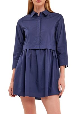 ENGLISH FACTORY Women's Shirt Mini Dress, Navy Blue, XS