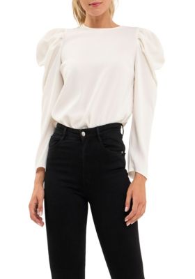 ENGLISH FACTORY Women's Puff Long Sleeve Top, White, XS
