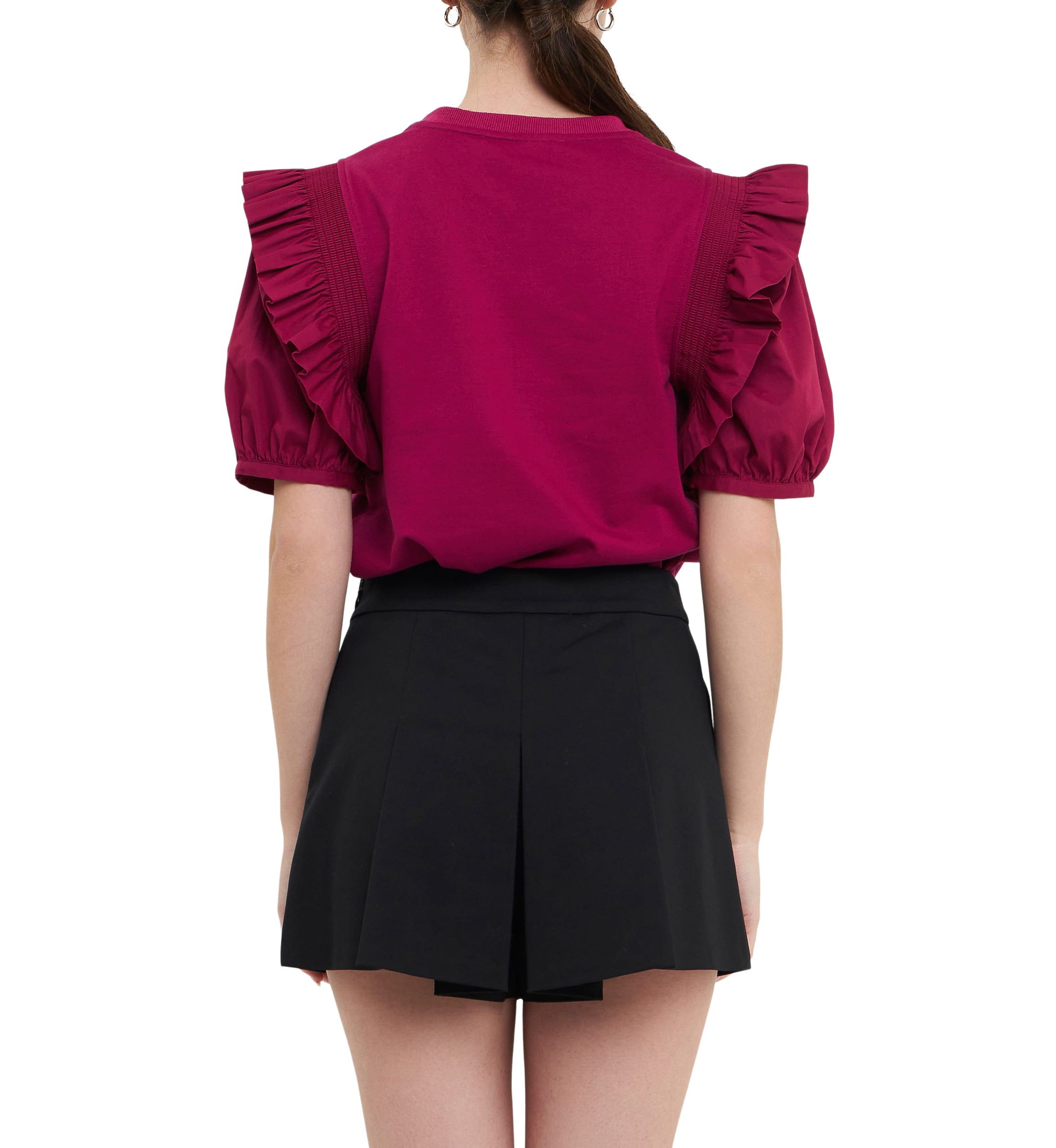 Mixed Media Ruffle Blouson Top