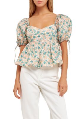 Grey Lab Women's Floral Puff Sleeve Top, Green, Large