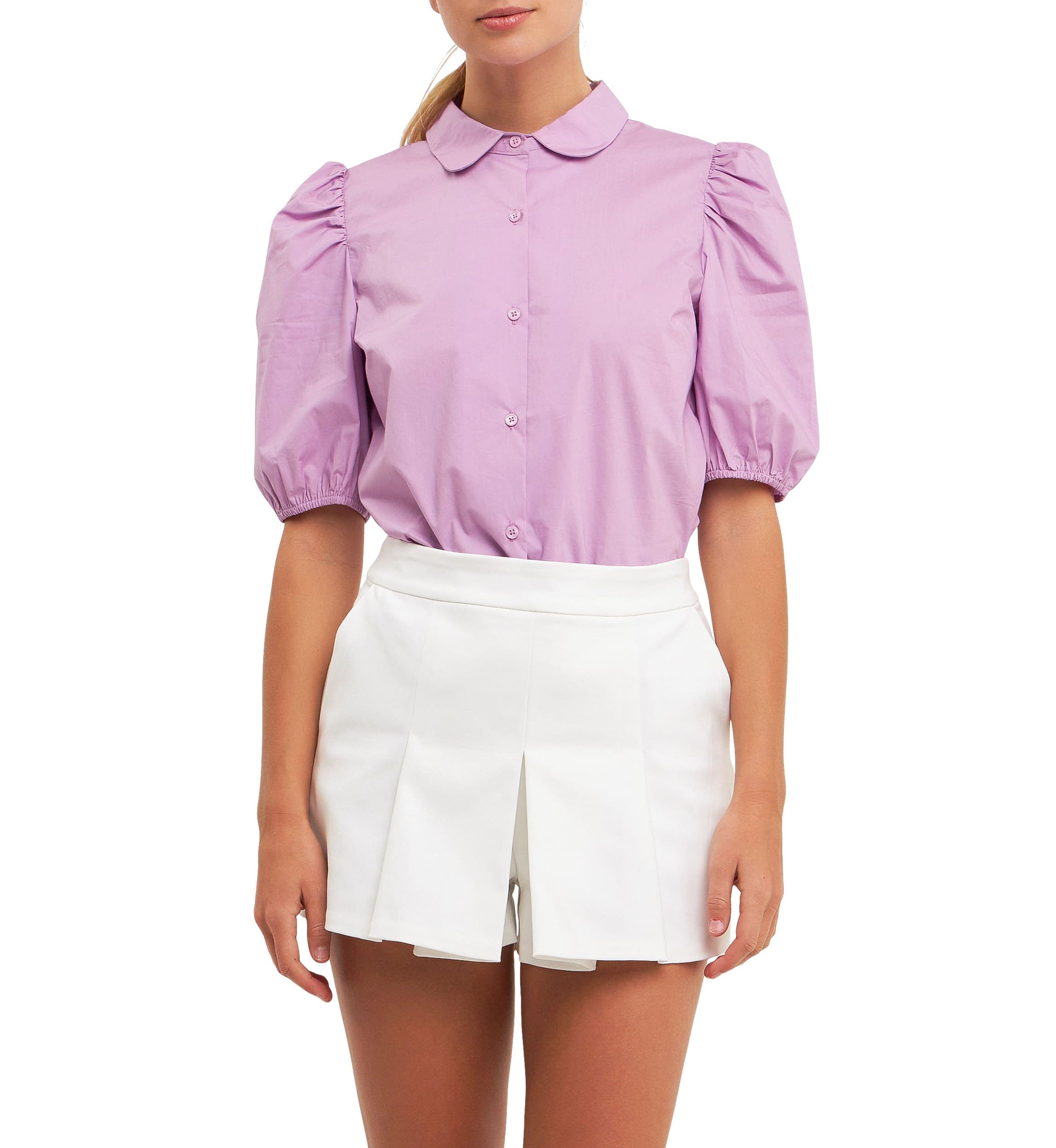 Button Closure Puff Sleeve Top