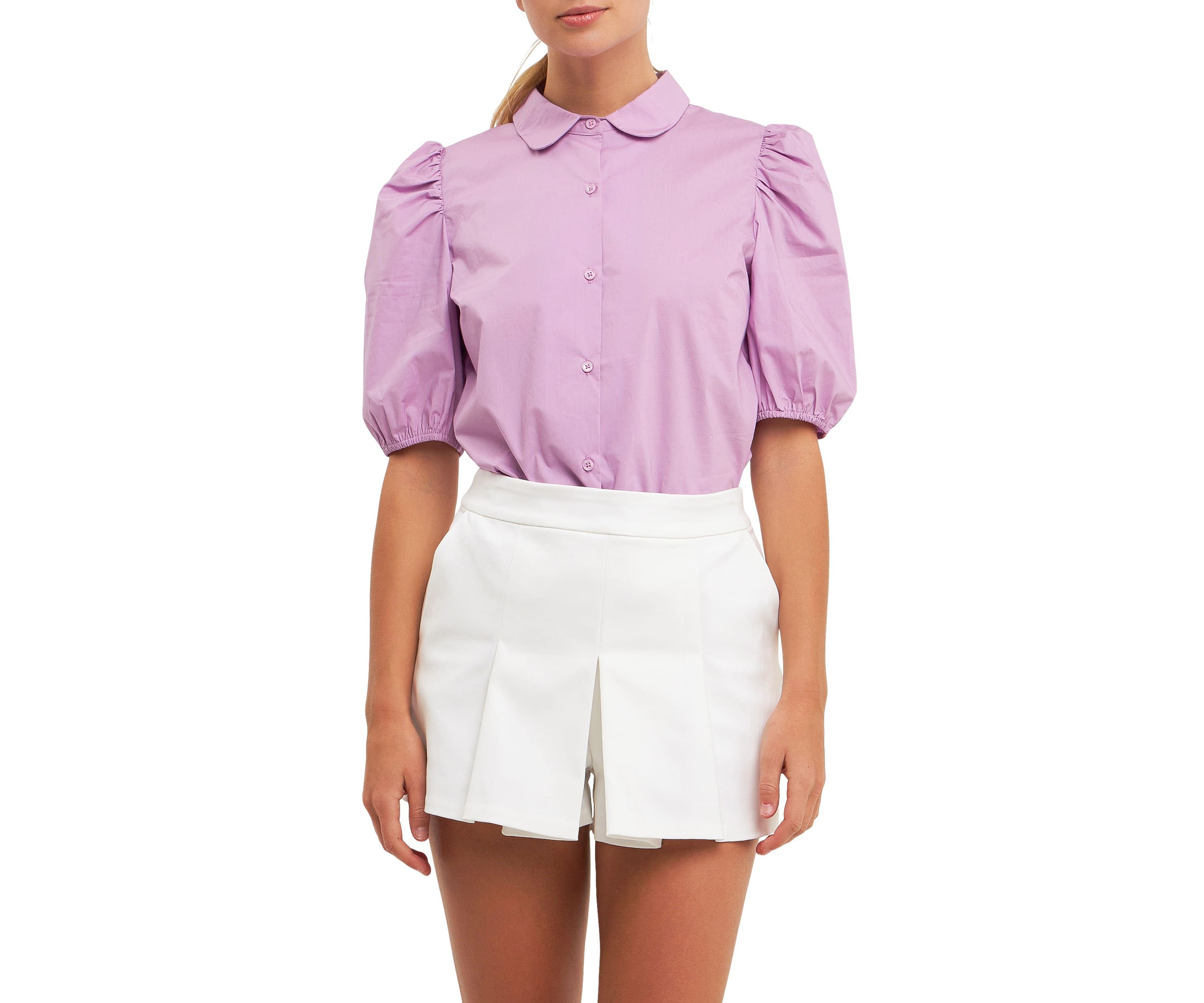 Button Closure Puff Sleeve Top