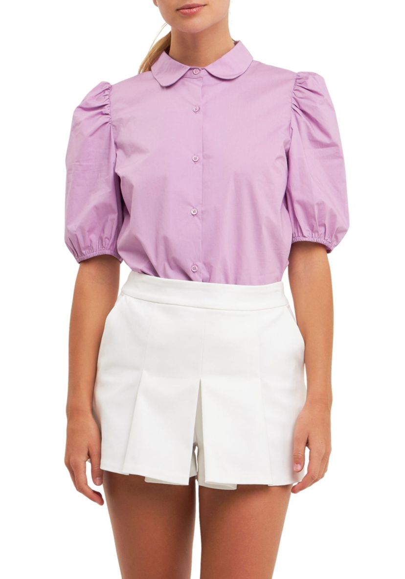 Button Closure Puff Sleeve Top