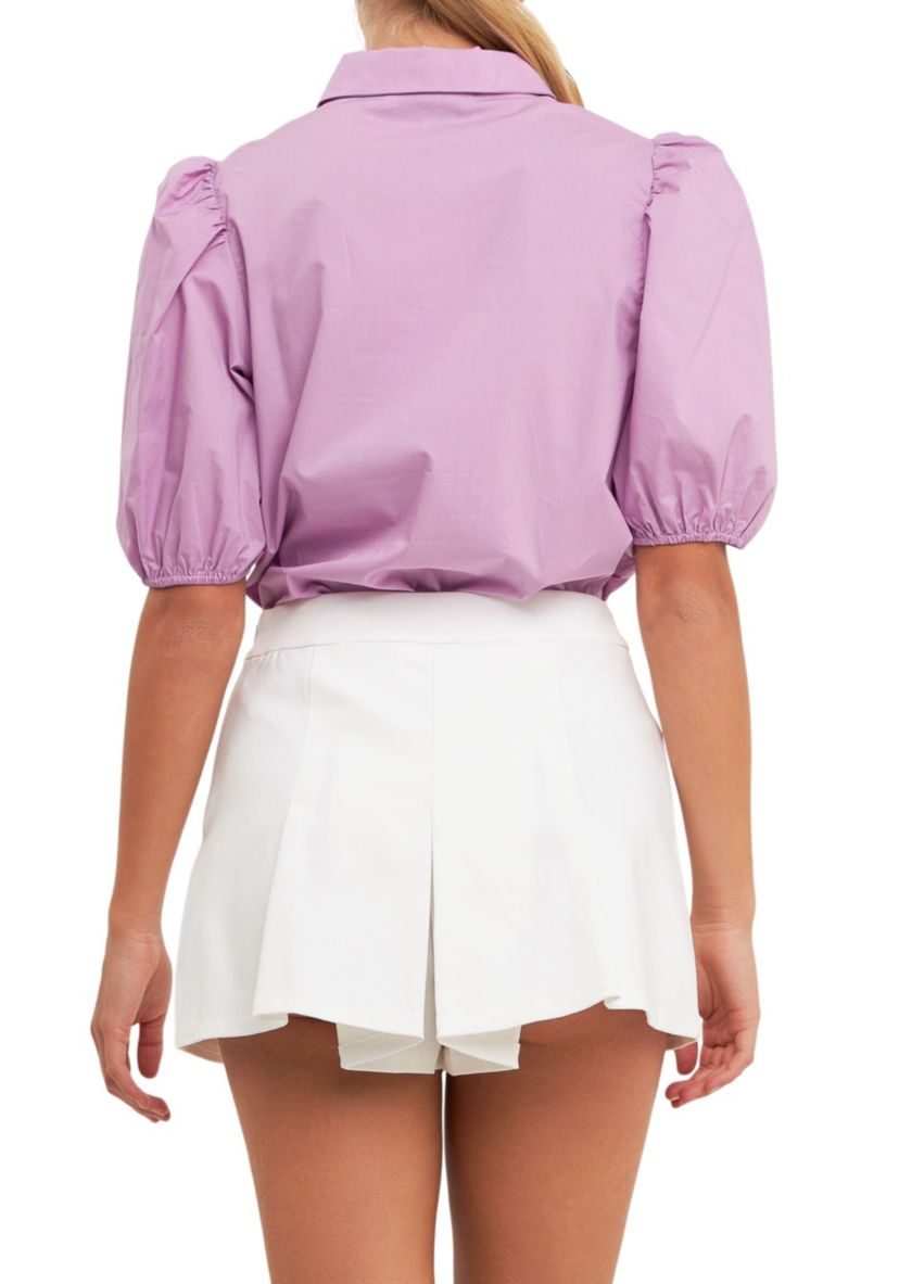 Button Closure Puff Sleeve Top