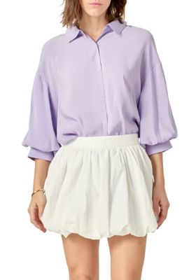 ENGLISH FACTORY Women's Balloon Sleeve Shirt, Lilac, Medium