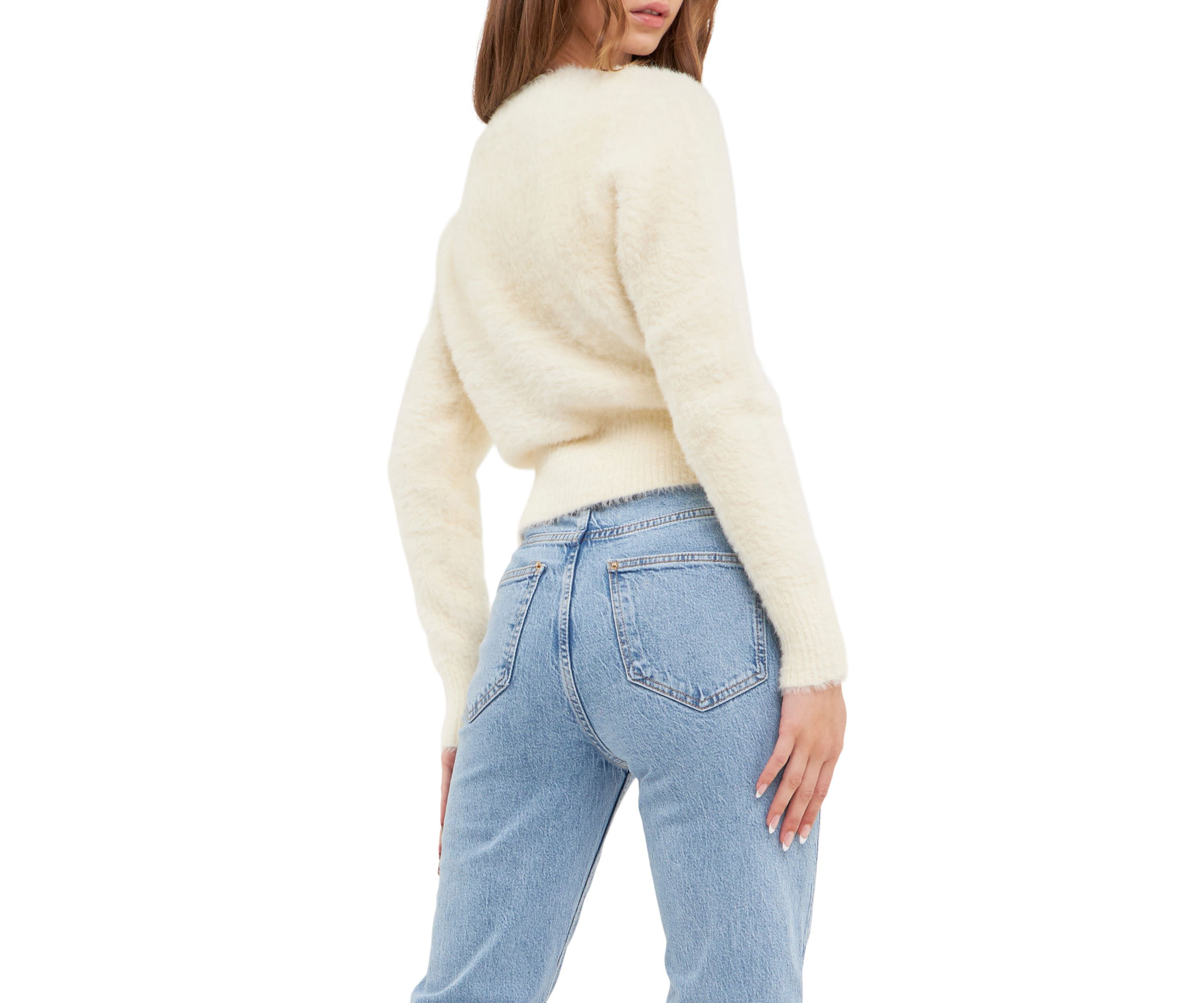 Feathered Plush Heart Buttoned Cardigan