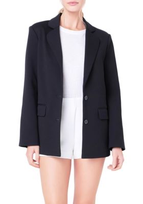 ENGLISH FACTORY Women's Terry Round Collared Blazer, Black, Large