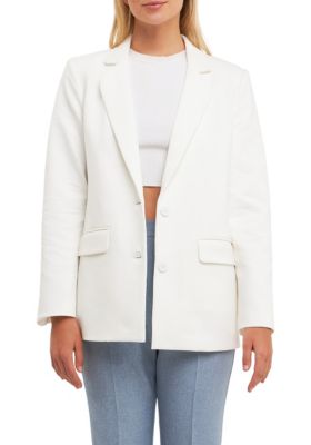 ENGLISH FACTORY Women's Terry Round Collared Blazer, White, Medium