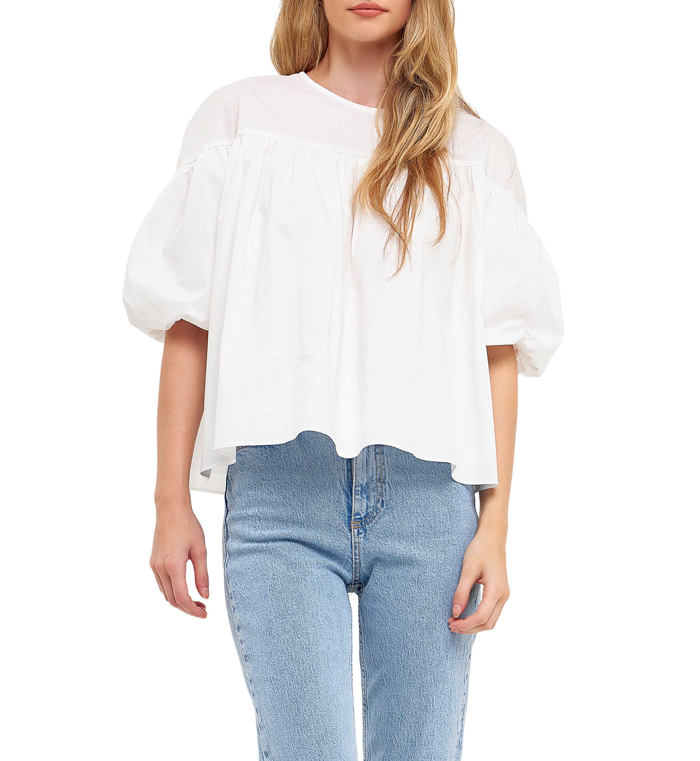 Dropped Shoulder Puff Sleeve Top