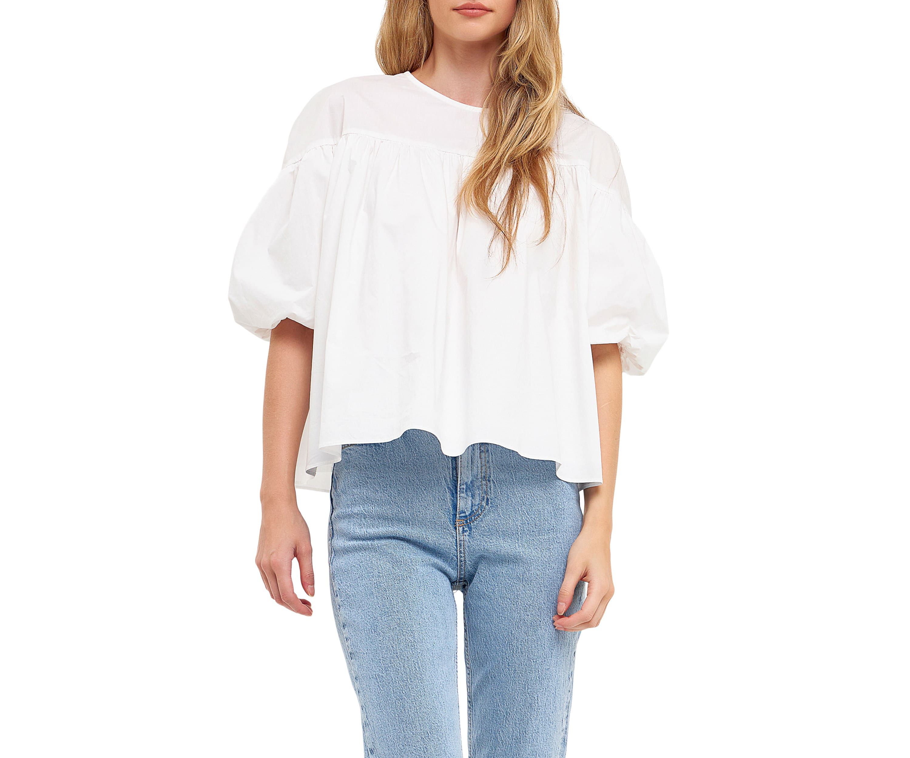 Dropped Shoulder Puff Sleeve Top