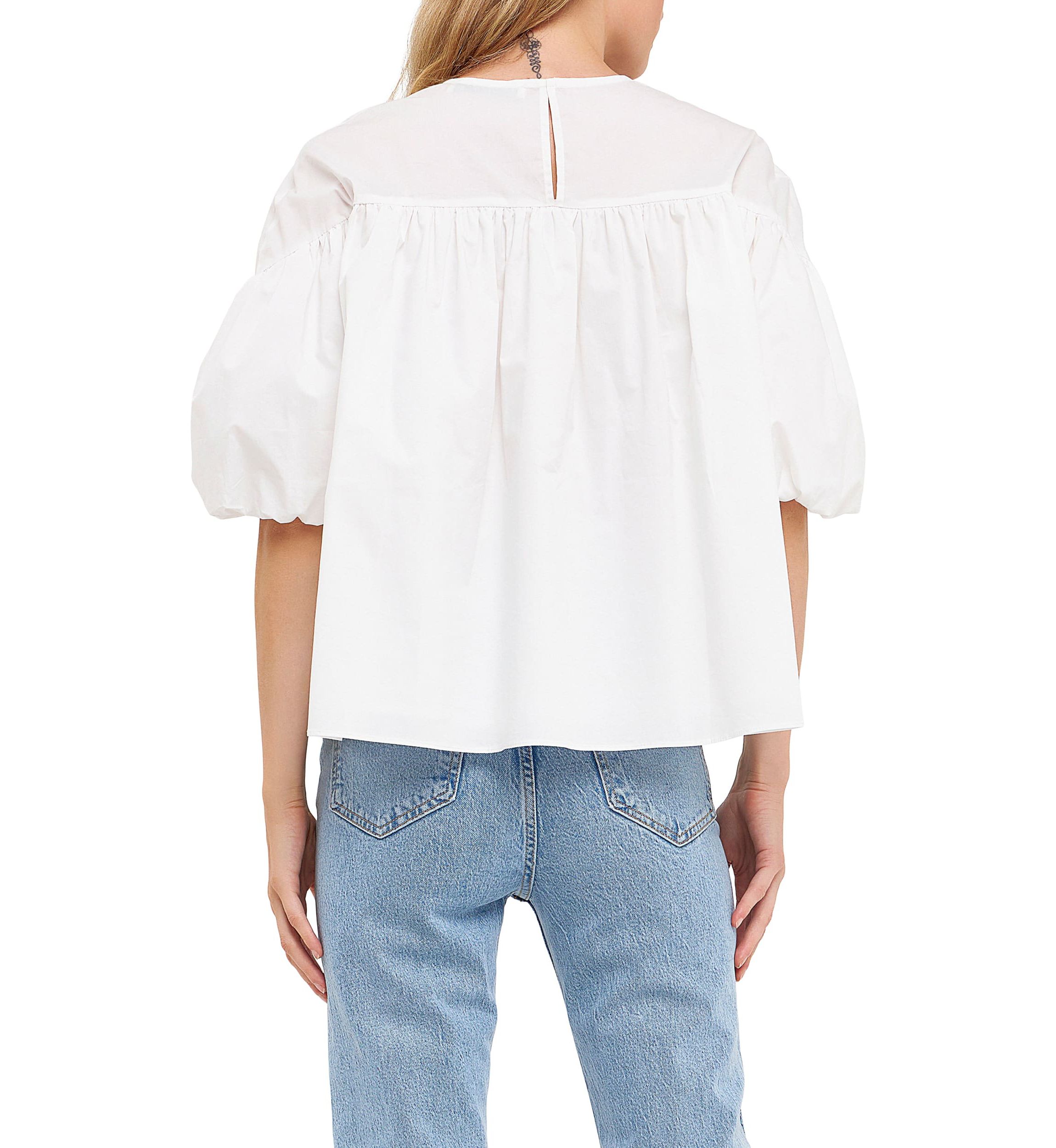 Dropped Shoulder Puff Sleeve Top