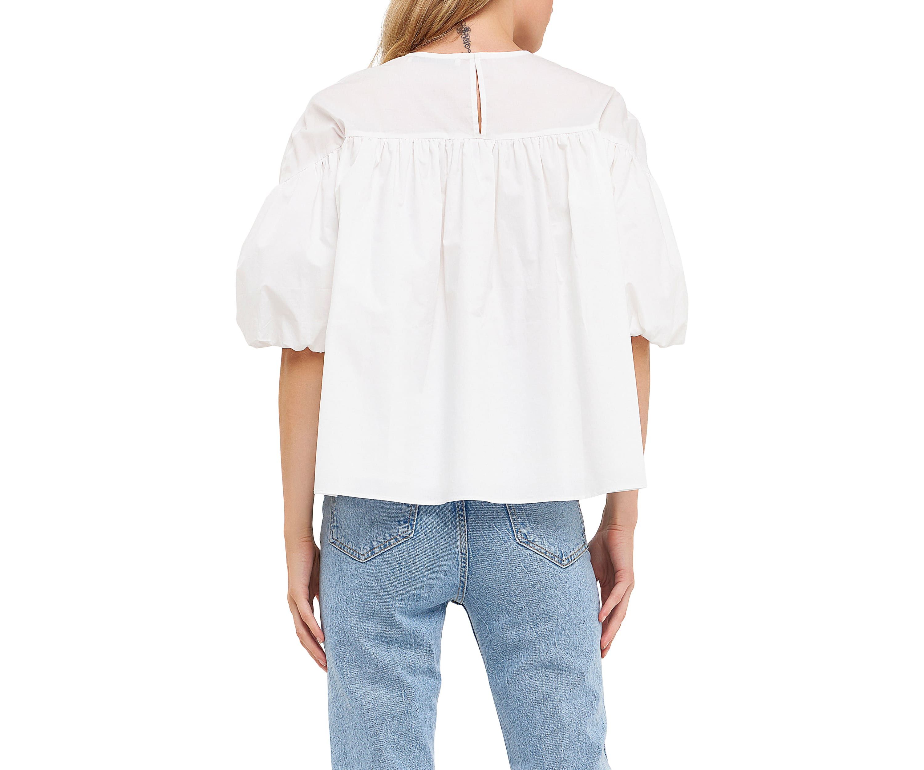 Dropped Shoulder Puff Sleeve Top