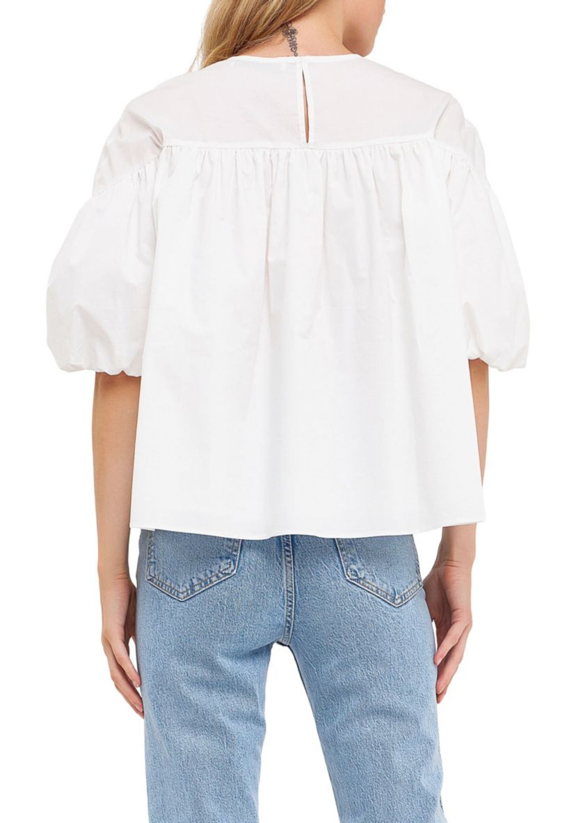 Dropped Shoulder Puff Sleeve Top