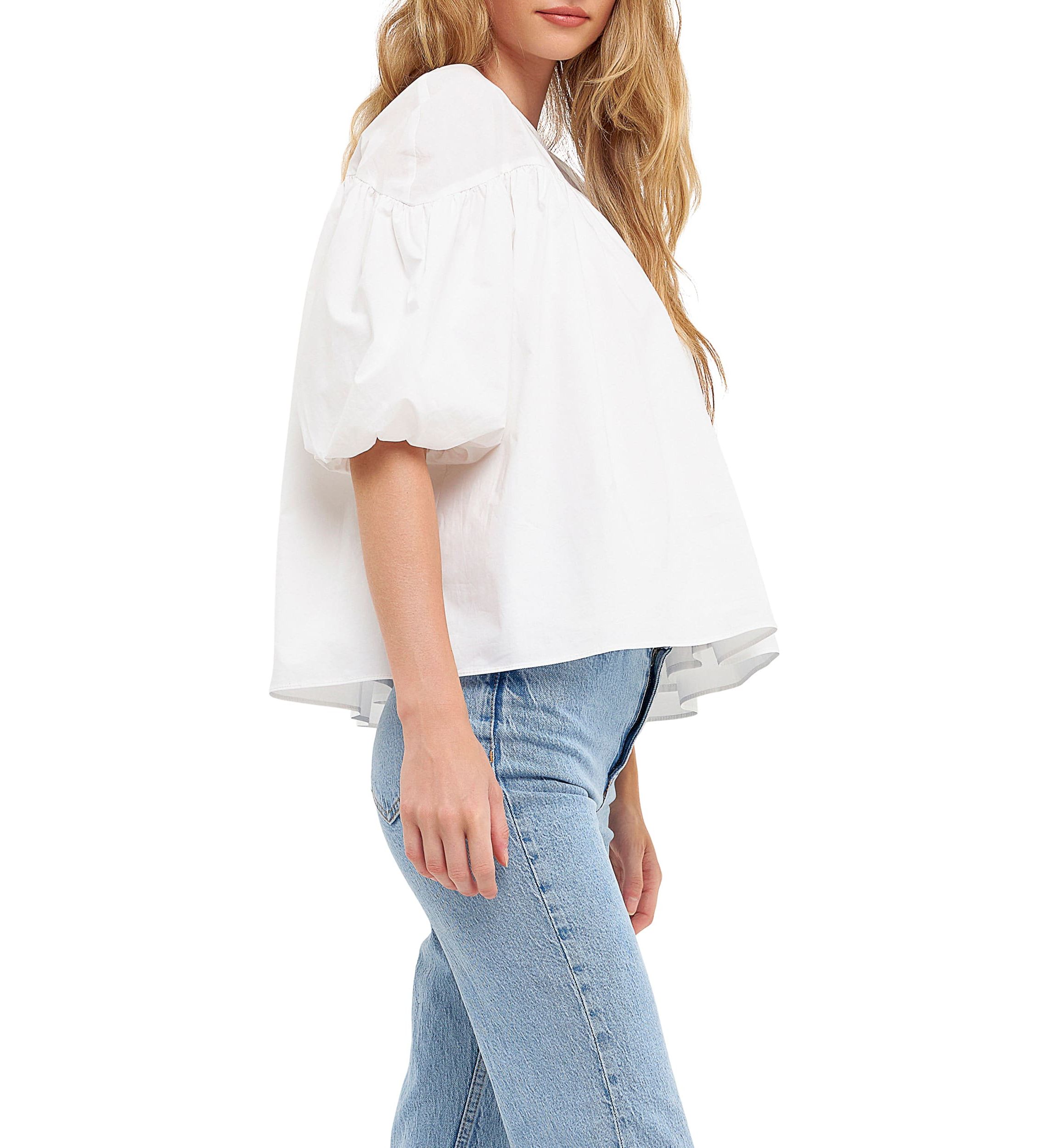 Dropped Shoulder Puff Sleeve Top