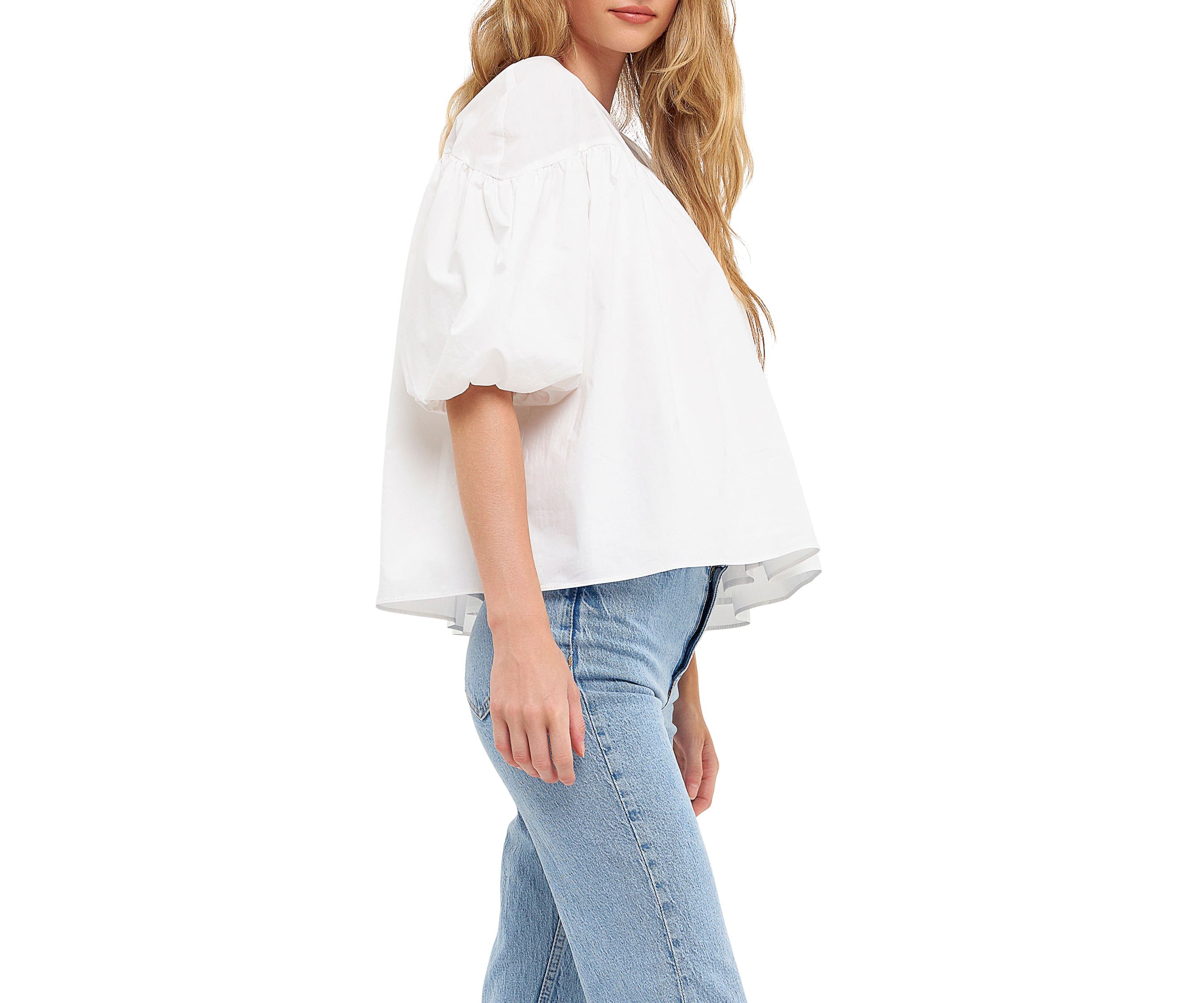 Dropped Shoulder Puff Sleeve Top