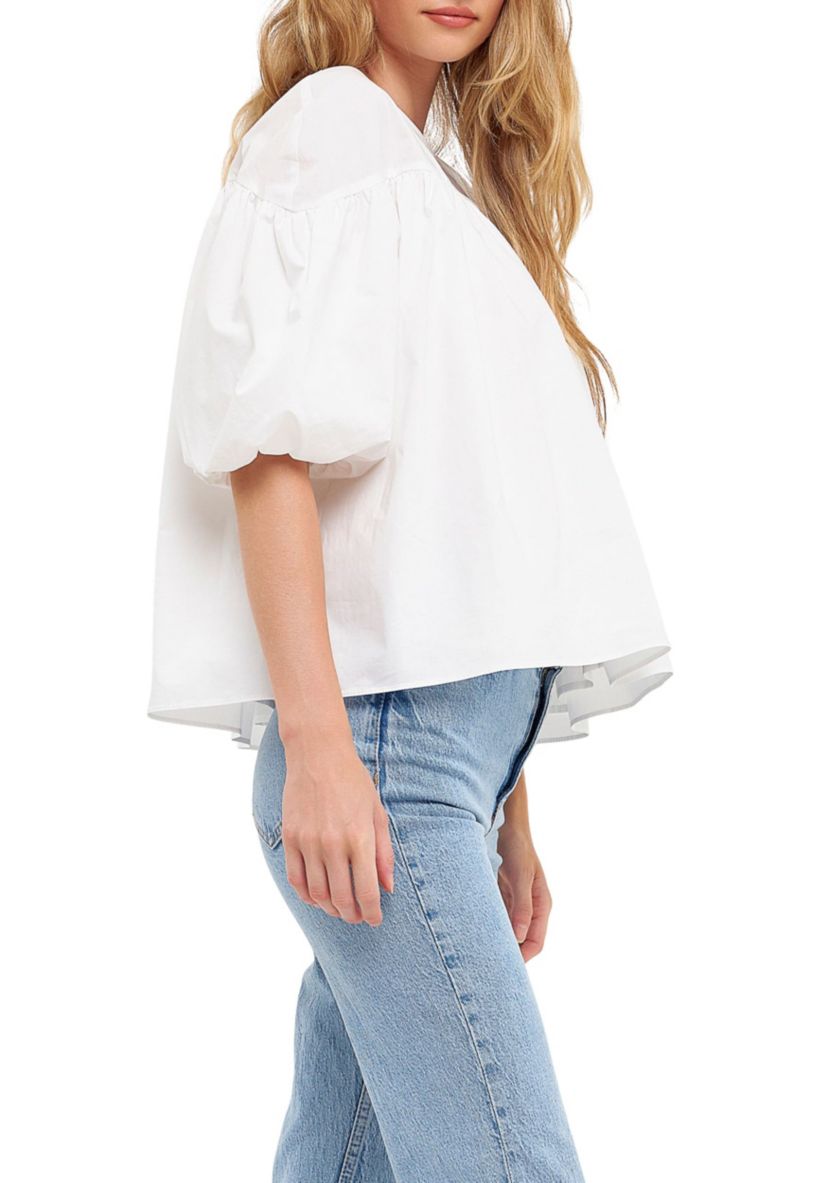 Dropped Shoulder Puff Sleeve Top