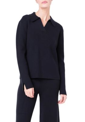 ENGLISH FACTORY Women's Collared Knit Sweater, Black, Large