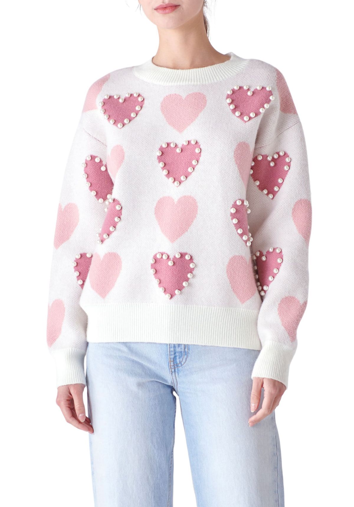 Pearl with Heart Pattern Sweater
