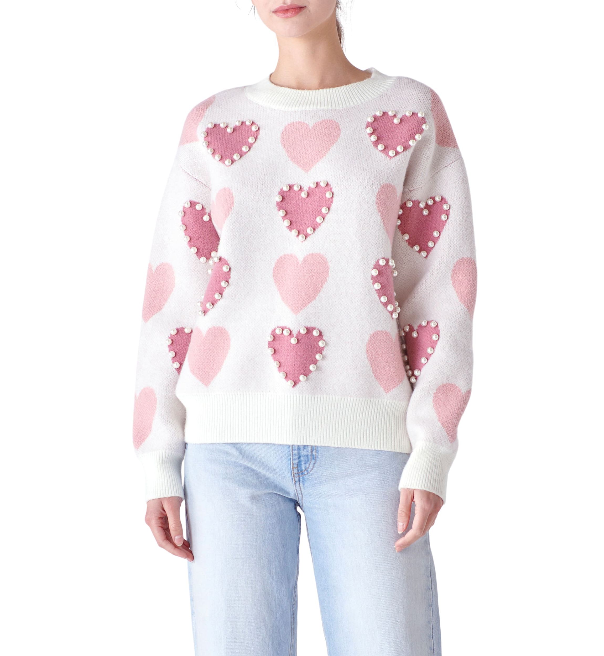 Pearl with Heart Pattern Sweater