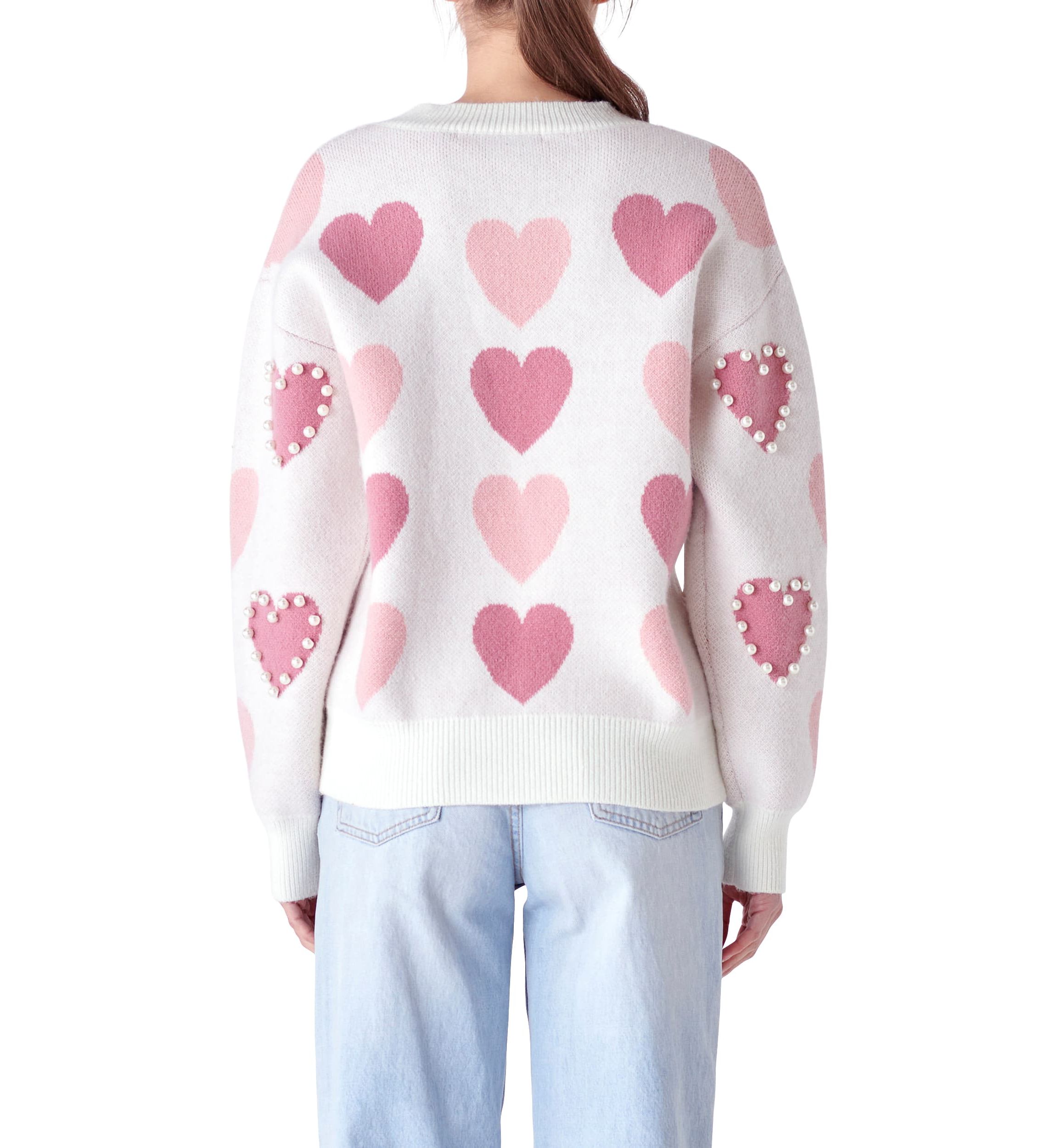 Pearl with Heart Pattern Sweater