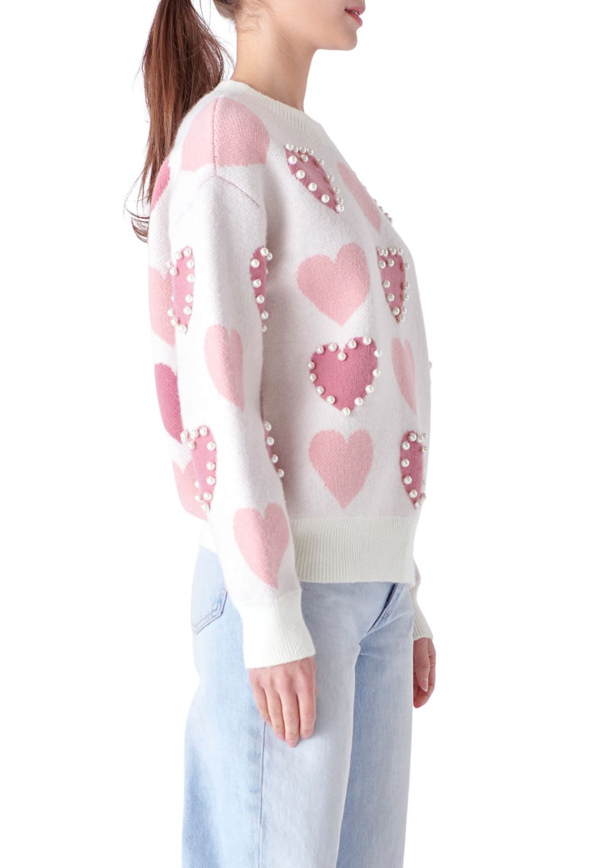 Pearl with Heart Pattern Sweater