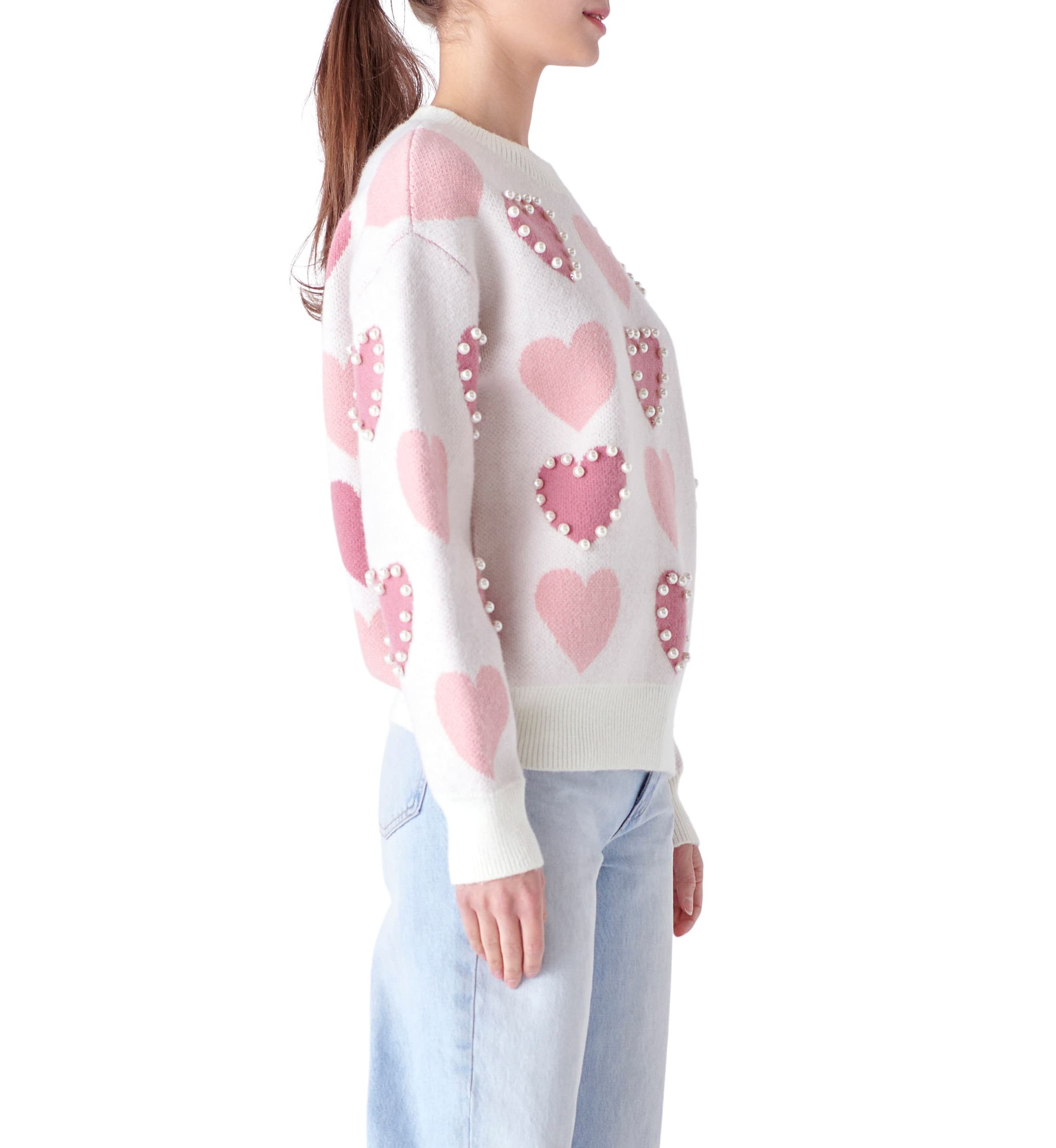 Pearl with Heart Pattern Sweater
