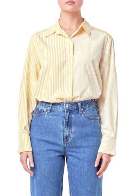 ENGLISH FACTORY Women's Stripe Colorblock Shirts, Yellow, Medium