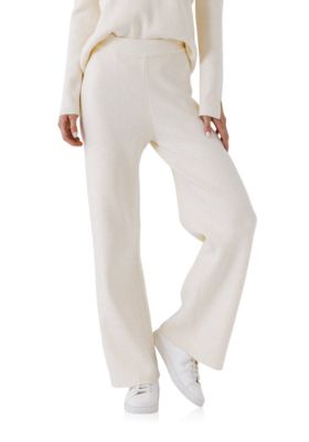 ENGLISH FACTORY Women's Knit Wide Pants, Ivory, Small