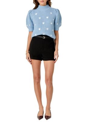 ENGLISH FACTORY Women's Heart Shape Embroidery Sweater, Blue, Large