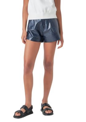 Grey Lab Women's High-Waisted Faux Leather Shorts, Navy Blue, Medium
