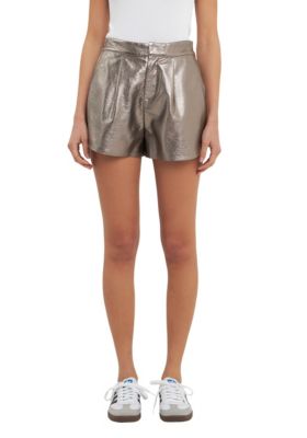 Grey Lab Women's High-Waisted Faux Leather Shorts, Small