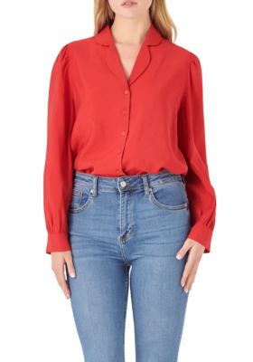 ENGLISH FACTORY Women's Scallop Collared Dress Shirt, Red, XS