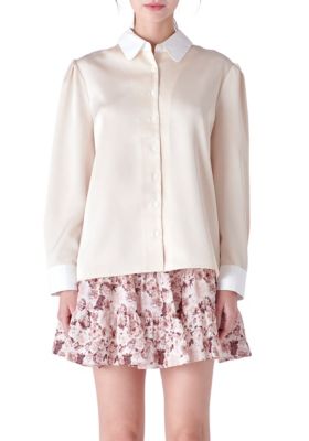 ENGLISH FACTORY Women's Silky Shirt with Poplin Combo Collar