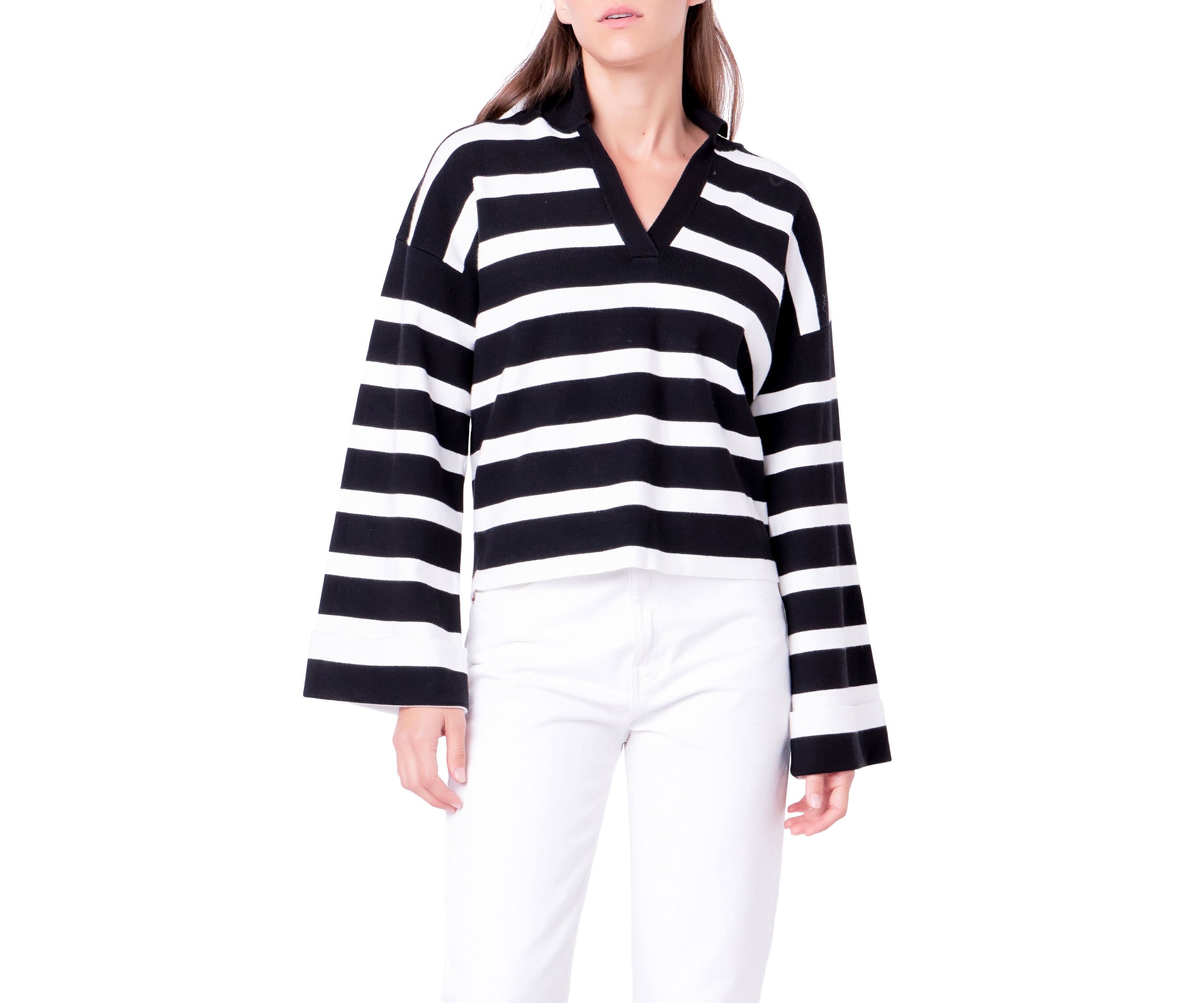 Striped Collared Cropped Sweater