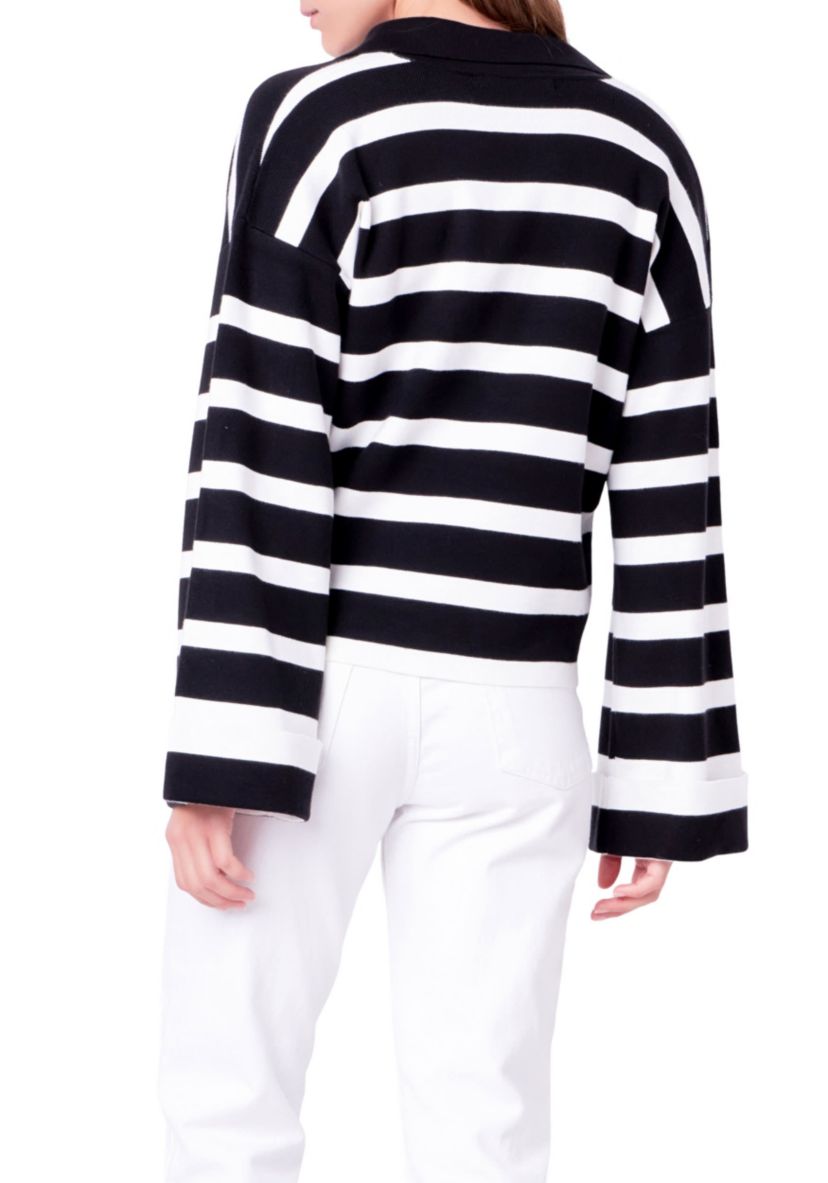 Striped Collared Cropped Sweater