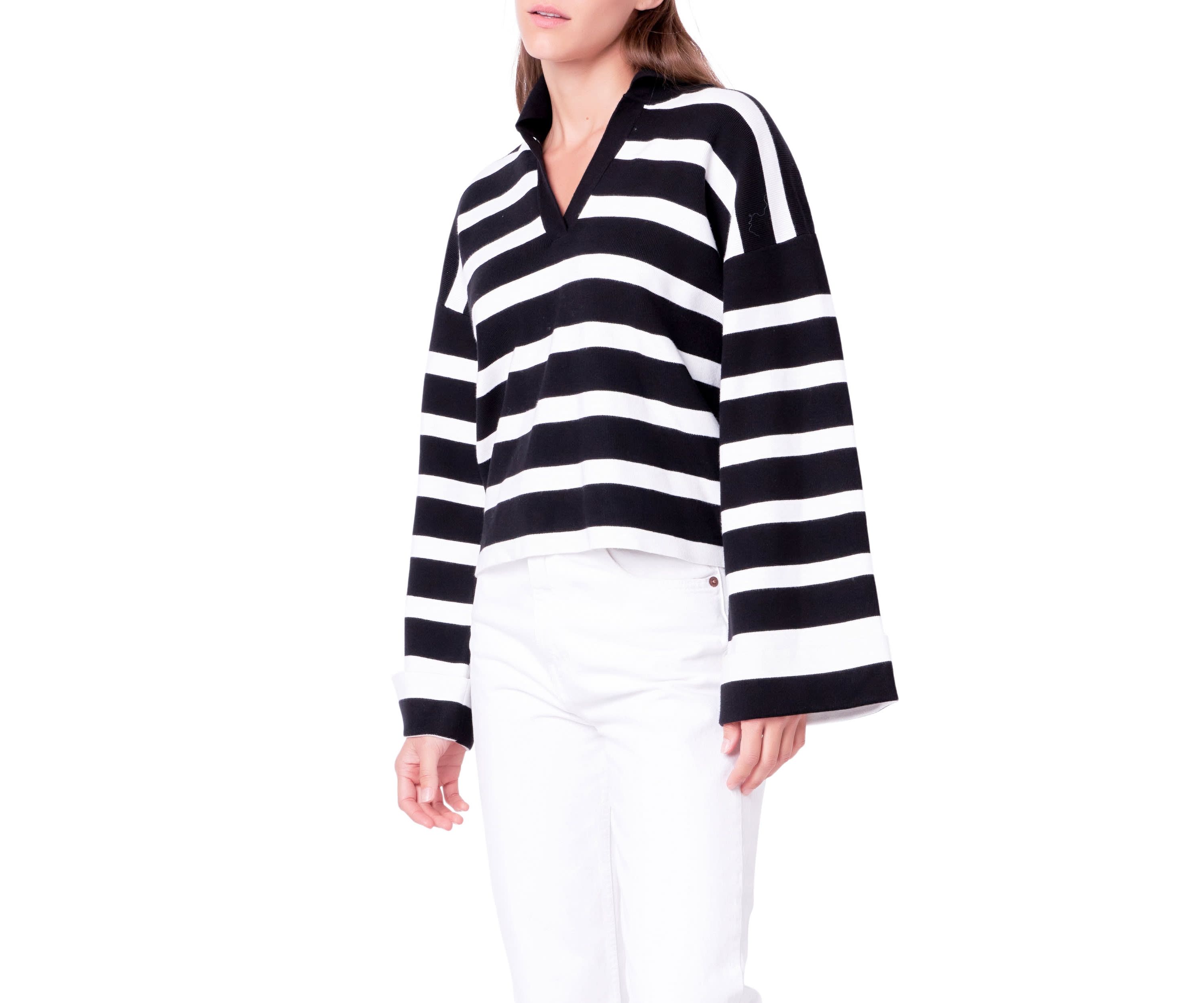 Striped Collared Cropped Sweater