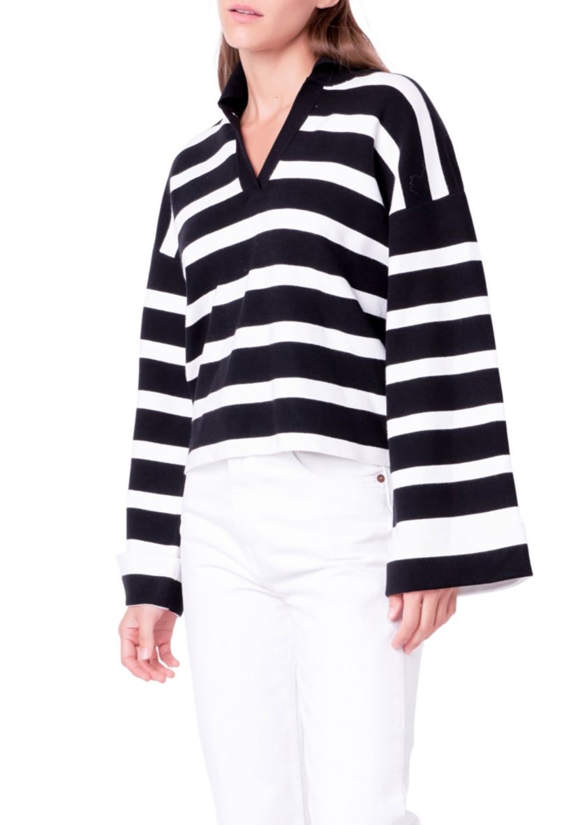 Striped Collared Cropped Sweater