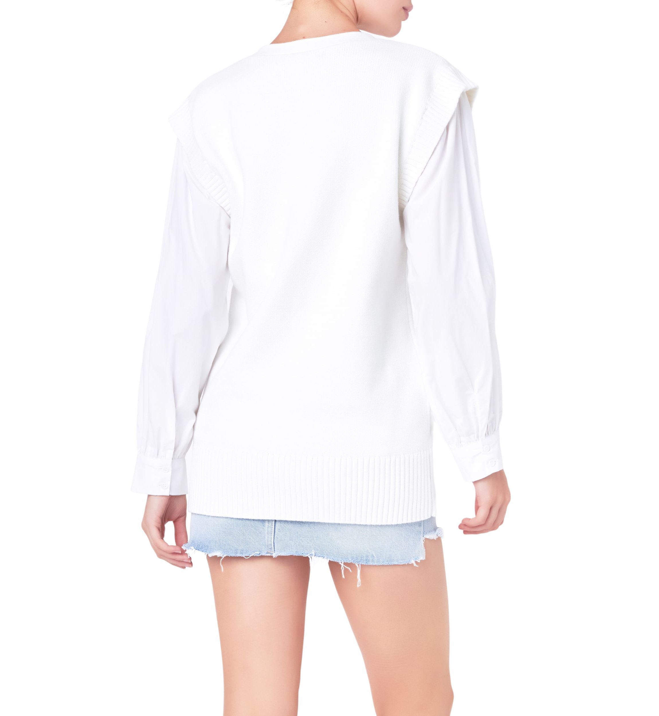 Knit and Poplin Combo Cardigan