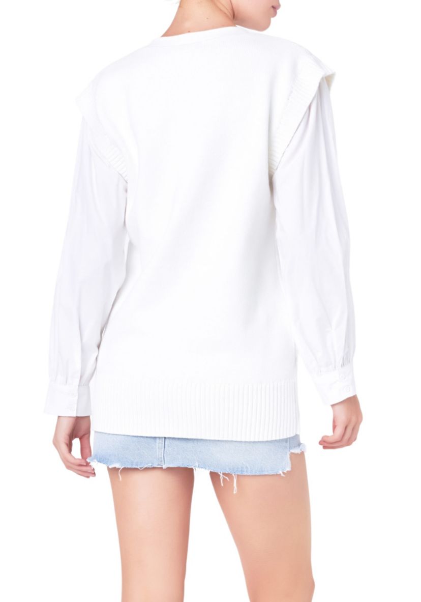 Knit and Poplin Combo Cardigan