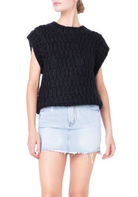 ENGLISH FACTORY Women's Chunky Knit Sweater Vest, Black, Large