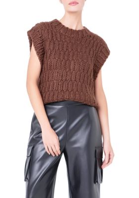 ENGLISH FACTORY Women's Chunky Knit Sweater Vest, Brown, Large